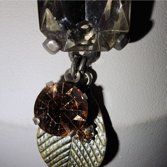 Floral Butterfly Necklace with Gold and Brown Accents 14"+2" - Picture 5 of 7